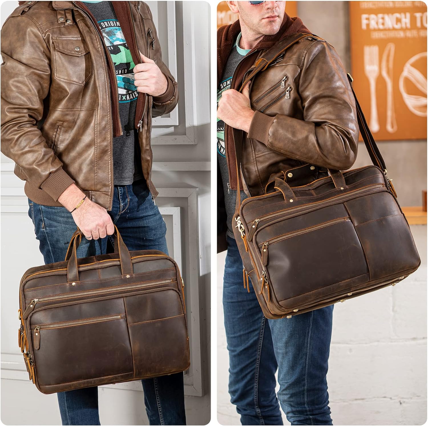 Large Leather Business Briefcase for Men 18" Napa Leather Laptop Case Messenger Bag Fits 17.3" Laptop (Black) - Image 7